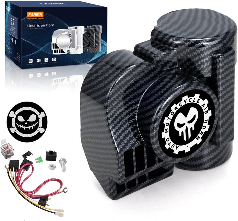 FARBIN Train Horns for Car Motorcycle Truck Air Horn with Horn Cover for Motorcycle 12V Train Sound Car Horns Kit 150DB Super Loud Horn for Motorbike Truck Boat Pickup (12V,Black Shell) - Image 1